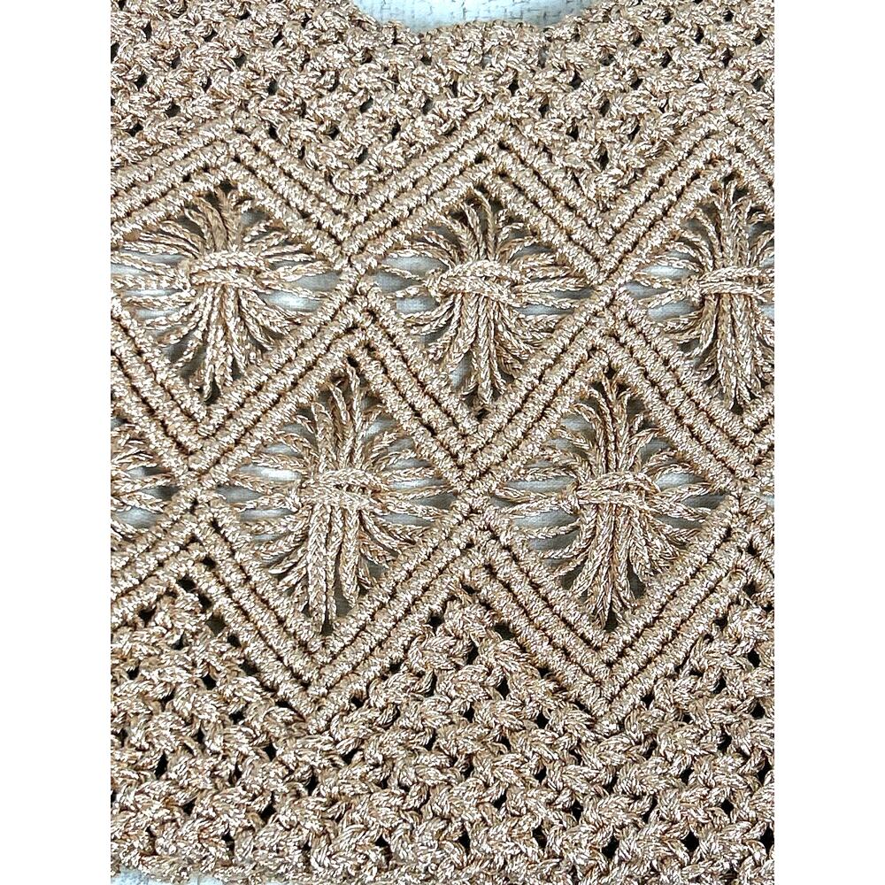 Lulus Women’s Sunny Glitter Gold Woven Crochet Linen Shoulder Tote Bag Zip NEW - Picture 4 of 8